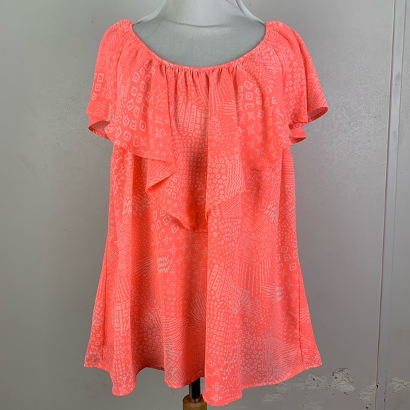 torrid Tops - TORRID Doodle Print Georgette Ruffle Blouse Pink